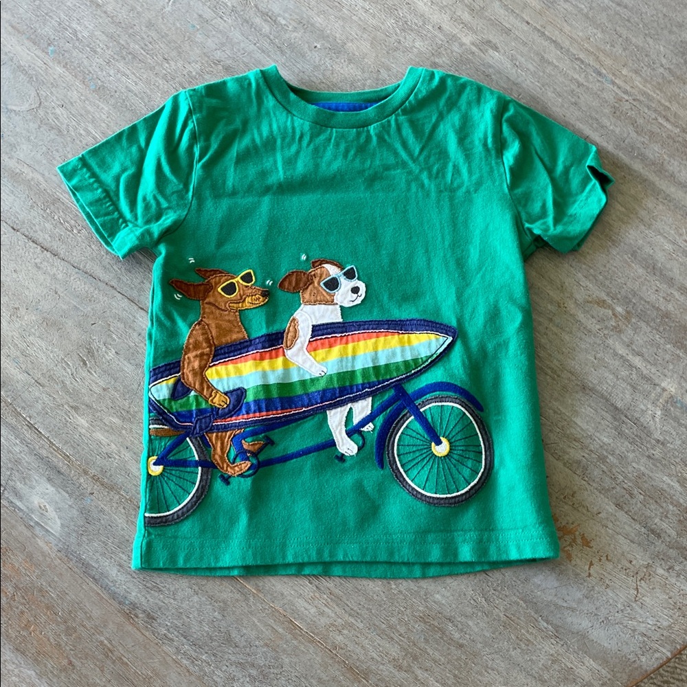Mini Boden Green Kids T-Shirt with Surfing Dogs Design